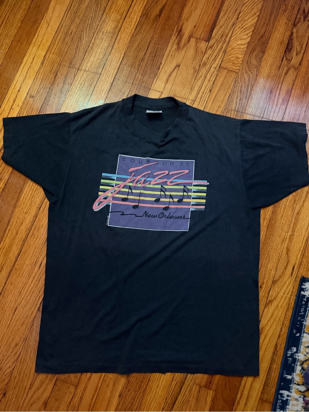 Hanes Black Short-Sleeve Jazz Graphic Tee with Multicolor Print